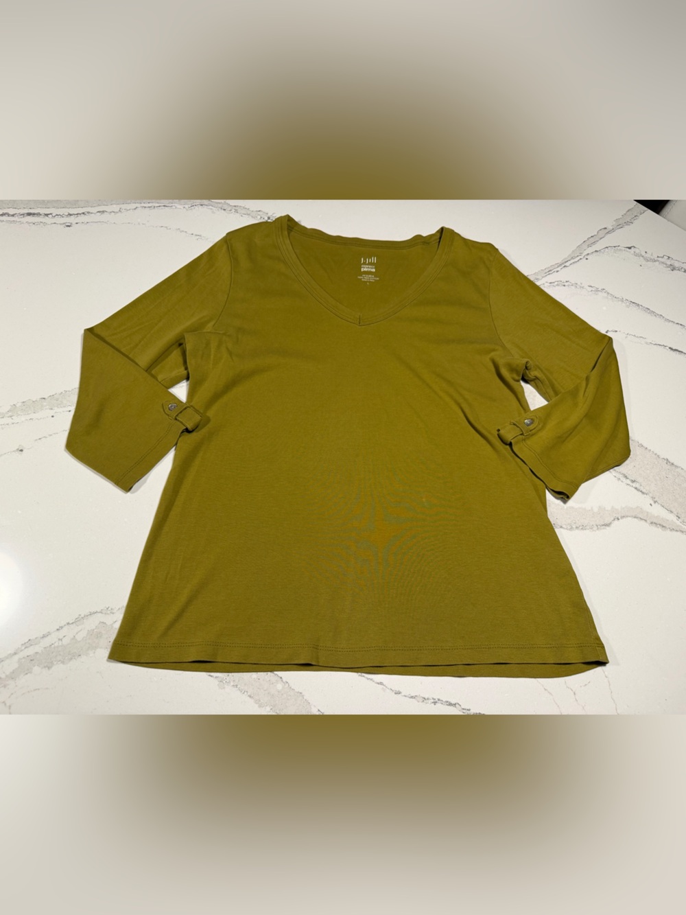 J. Jill perfect Pima Vneck 3/4 sleeve olive green top Large